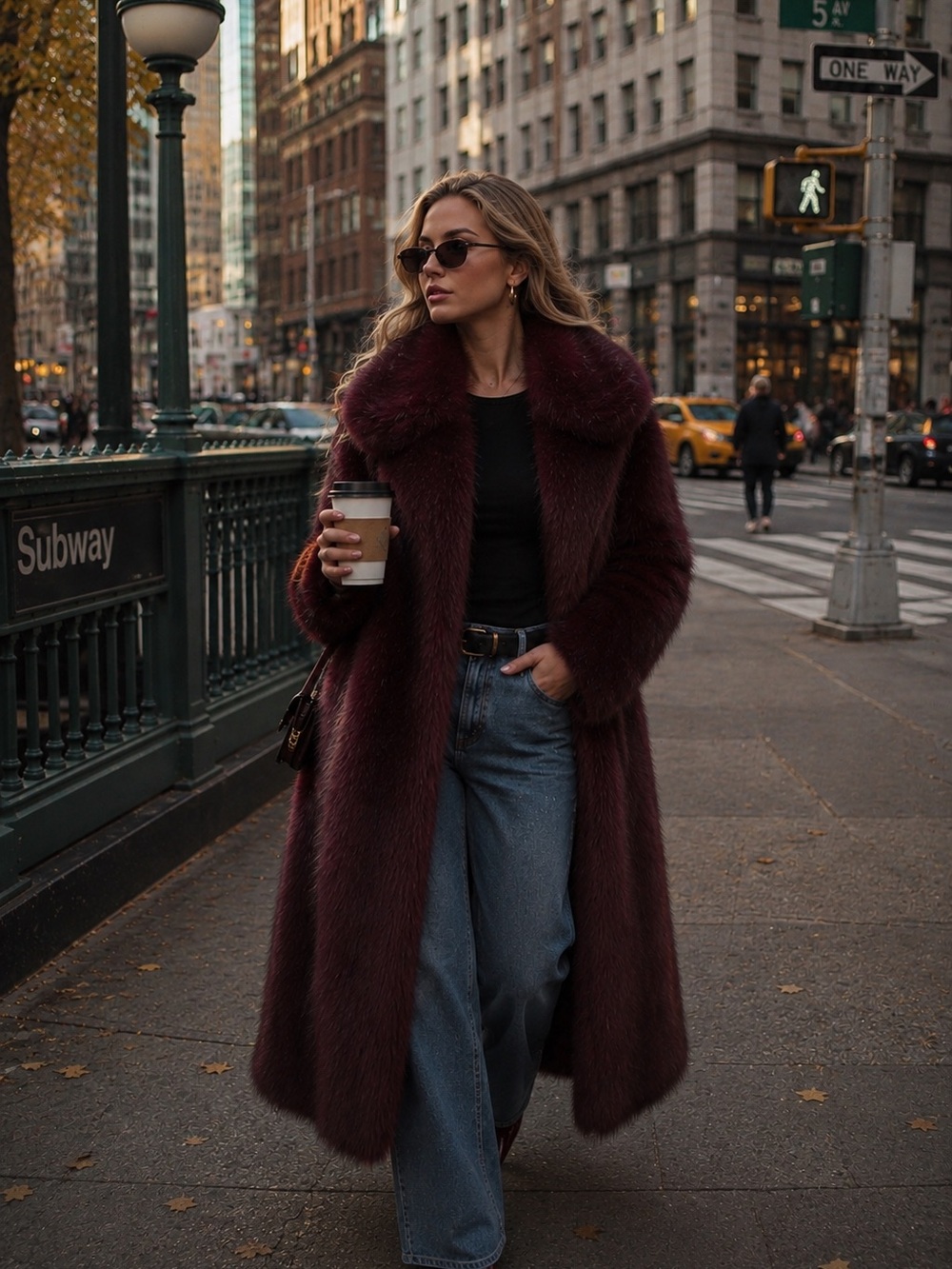 PLUS SIZE • Luxury Faux Fur Coat Long Jacket Vintage Style Burgundy Red Maroon